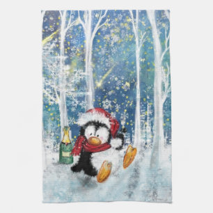 Kerst Keuken Handdoek met Happy Penguin