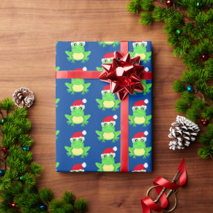 Kerst Kikker Santa Hoed Patroon Blauw Nieuwigheid Cadeaupapier