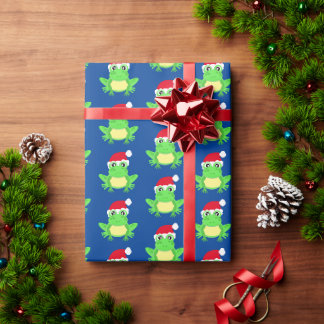 Kerst Kikker Santa Hoed Patroon Blauw Nieuwigheid Cadeaupapier
