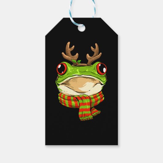 Kerst Kikker Toad Kerstman Rendier Xmas Cadeaulabel (Voorkant)