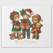 Kerst  Kinder geschenken Vrolijk kerstfeest Cadeaupapier (Vlak)