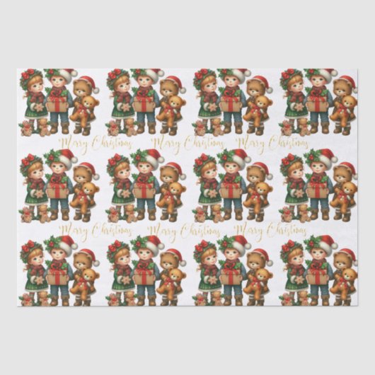 Kerst Kinder geschenken Vrolijk kerstfeest Tissuepapier (Voorkant)