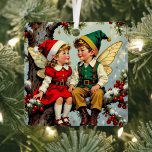 Kerst Kinderen Elfen Fee Personaliseerbaar Metalen Ornament