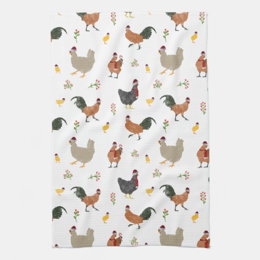 Kerst Kippen & Kippen Patroon Theedoek (Verticaal)