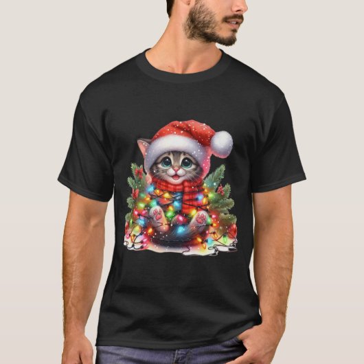 Kerst Kitten Waterverf T-shirt (Voorkant)