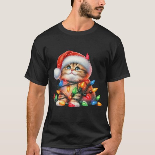 Kerst Kitten Waterverf T-shirt (Voorkant)