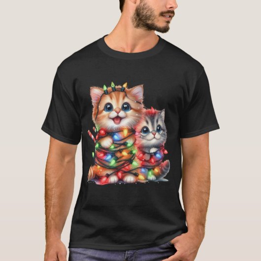 Kerst Kitten Waterverf T-shirt (Voorkant)