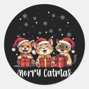 Kerst Kitty Katten Vrolijk Kerstfeest Ronde Sticker