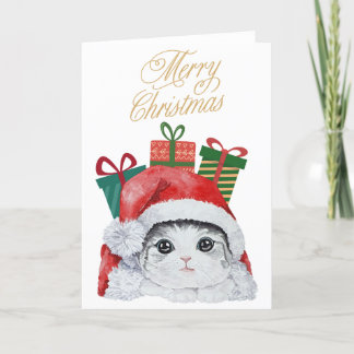 Kerst Kitty Knuffel Waterverf Kerstkaart Feestdagen Kaart