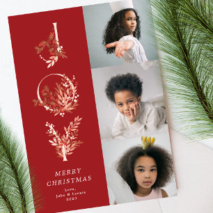Kerst Klassieke Rode Blad Vette JOY Collage Foto Feestdagenkaart