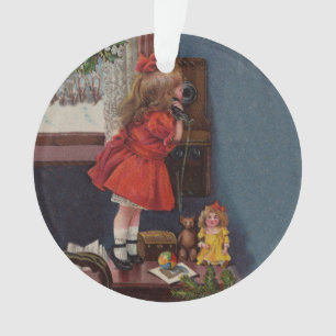 Kerst Klein Meisje Telefoon Antiek Ornament