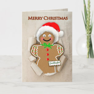 Kerst, kleindochter Gingerbread Man Santa Hat Kaart