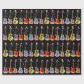 Kerst Kleurrijk Gitaarpatroon Cadeaupapier (Vlak)