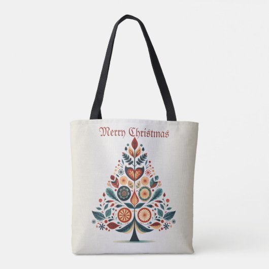 Kerst Kleurrijke Boom Scandinavië Folk Art Draagtas (Achterkant)