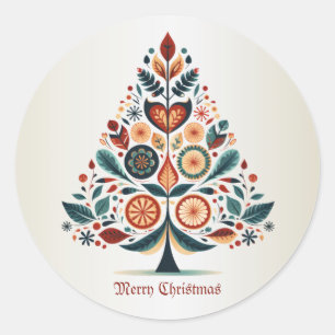 Kerst Kleurrijke Boom Scandinavië Folk Art Ronde Sticker