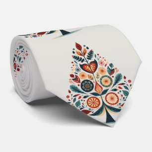 Kerst Kleurrijke Boom Scandinavië Folk Art Stropdas