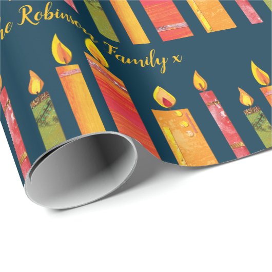 Kerst kleurrijke collage kaarsen patroon op maat cadeaupapier (Rol Hoek)