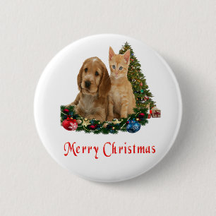 Kerst knop met kitten en puppy ronde button 5,7 cm