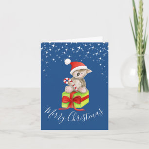 Kerst koala en cadeau whimsy art blauw kaart