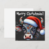 Kerst Koe Bull w / Santa Hat Kerst Kaart (Voorkant / Achterkant)