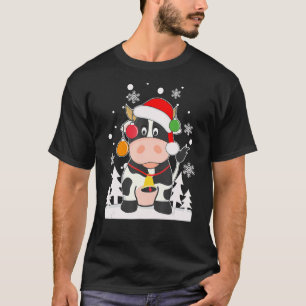 Kerst Koe Kalf Sinterklaas Hoed Sneeuwvlokken Grap T-shirt