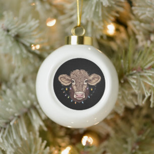 Kerst Koe Lover Lights Boerderij Boer Xmas Keramische Bal Ornament