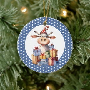 Kerst Koe Pun Keramisch Ornament