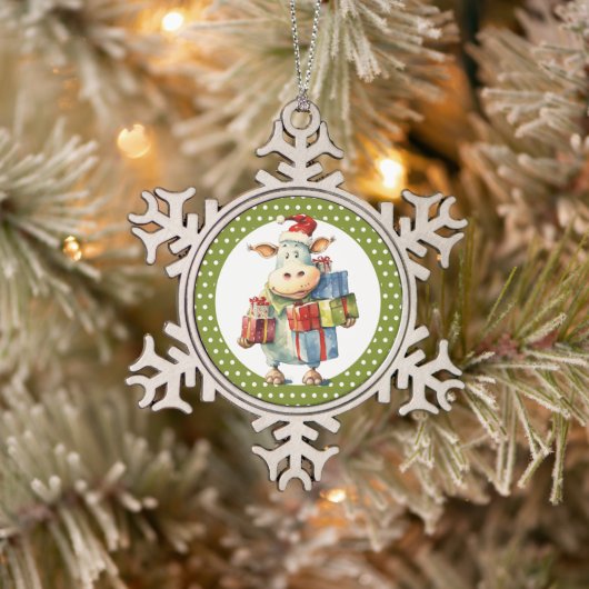 Kerst Koe Pun Tin Sneeuwvlok Ornament (Boom)