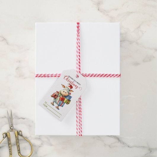 Kerst Koe Puns Cadeaulabel (Met Touw)