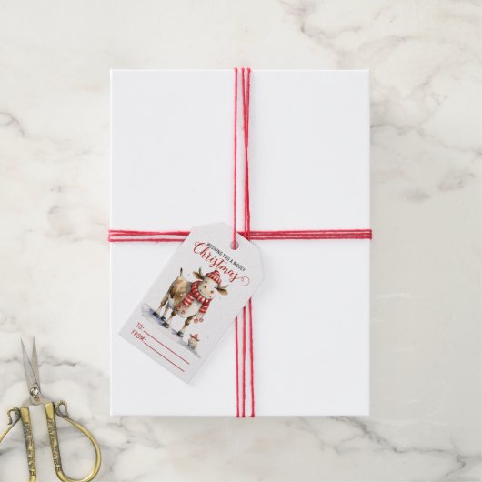 Kerst Koe Puns Cadeaulabel (Met Touw)