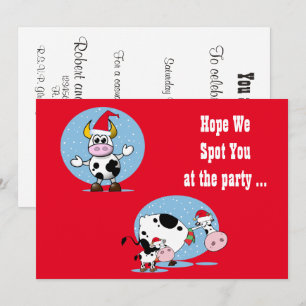 Kerst Koeien met Santa Hats Uitnodiging Sjabloon
