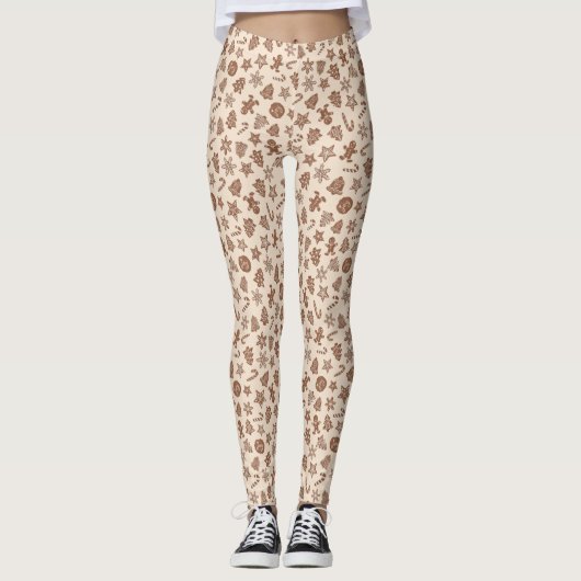 Kerst koekjes geel patroon leggings (Voorkant)