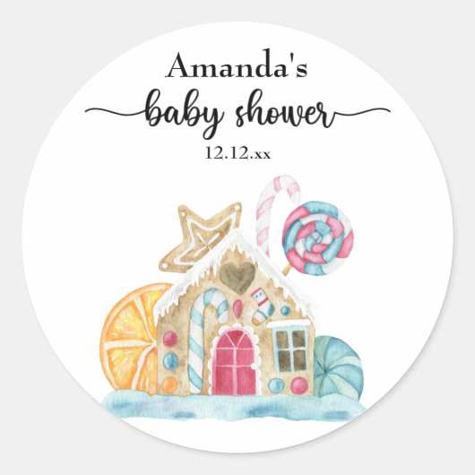 Kerst koekjeshuis baby shower ronde sticker (Voorkant)