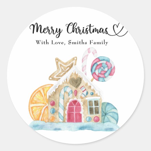 Kerst koekjeshuis - Vrolijk kerstfeest Ronde Sticker (Voorkant)
