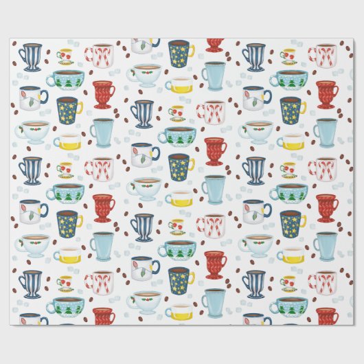 Kerst Koffie Datum Kopje van Gezellig Cadeaupapier (Vlak)