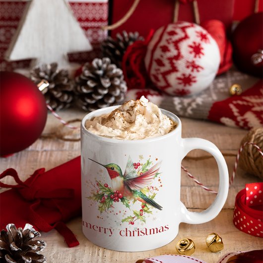 Kerst Kolibries Bloemenkrans Koffiemok