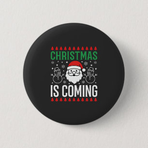 Kerst komt eraan Kerstman Sneeuwman Ronde Button 5,7 Cm
