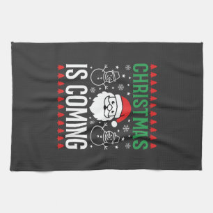 Kerst komt Kerstman Sneeuwman Theedoek