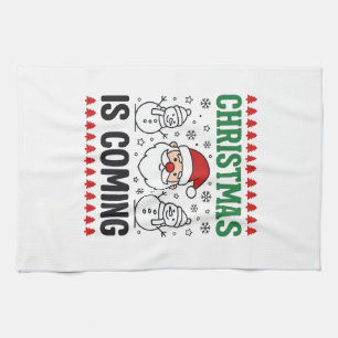 Kerst komt met Kerstman Sneeuwman ontwerp Theedoek