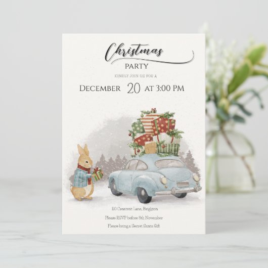 Kerst Konijn Peter en Auto Kaart (Staand voorkant)