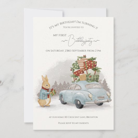 Kerst Konijn Peter en Auto Kaart (Voorkant)