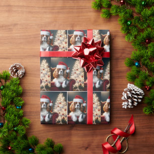 Kerst Koning Charles Spaniel Op een Rode Stoel Cadeaupapier