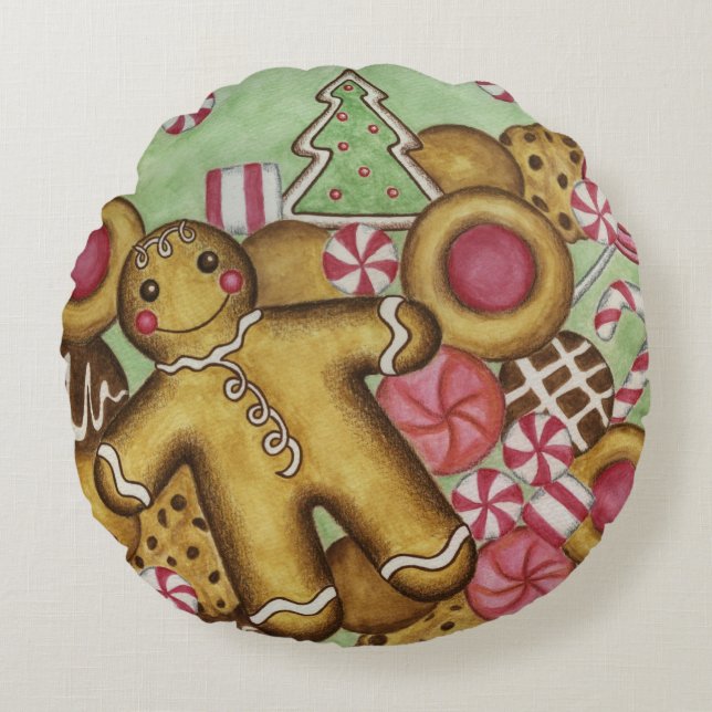Kerst Kookjes Kussen Rond  (Voorkant)