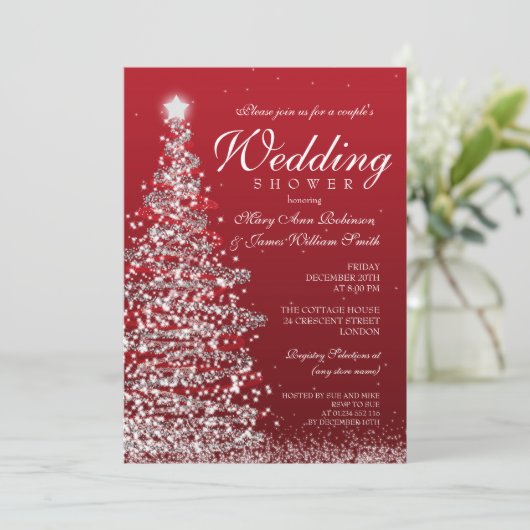 Kerst Koppels Douche Rood Zilver Kaart (Staand voorkant)