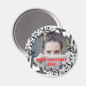 Kerst Krans Custom Foto Zwart Magneet (Voorkant / Achterkant)