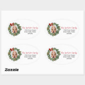 Kerst krans foto oversized retour adres ovale sticker (Vel)