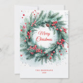 Kerst Krans Groen Botanische Elegant Feestdagenkaart (Voorkant)