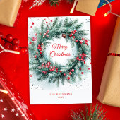 Kerst Krans Groen Botanische Elegant Feestdagenkaart