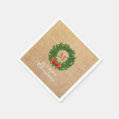 Kerst Krans Monogram Burlap Achtergrond Servet (Hoek)