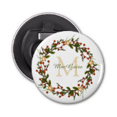 Kerst krans monogram Initiaal Button Flesopener (Voorkant)